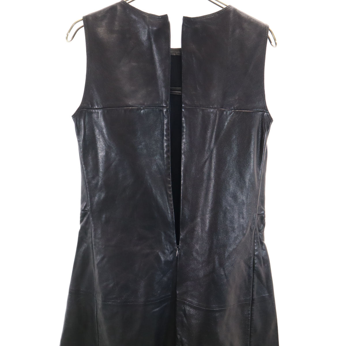 JIL SANDER NAVY ジルサンダーネイビー ノースリーブ 羊革レザー ワンピース 34 ブラック レディース