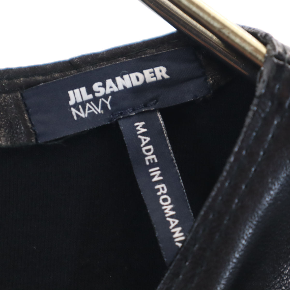 JIL SANDER NAVY ジルサンダーネイビー ノースリーブ 羊革レザー ワンピース 34 ブラック レディース