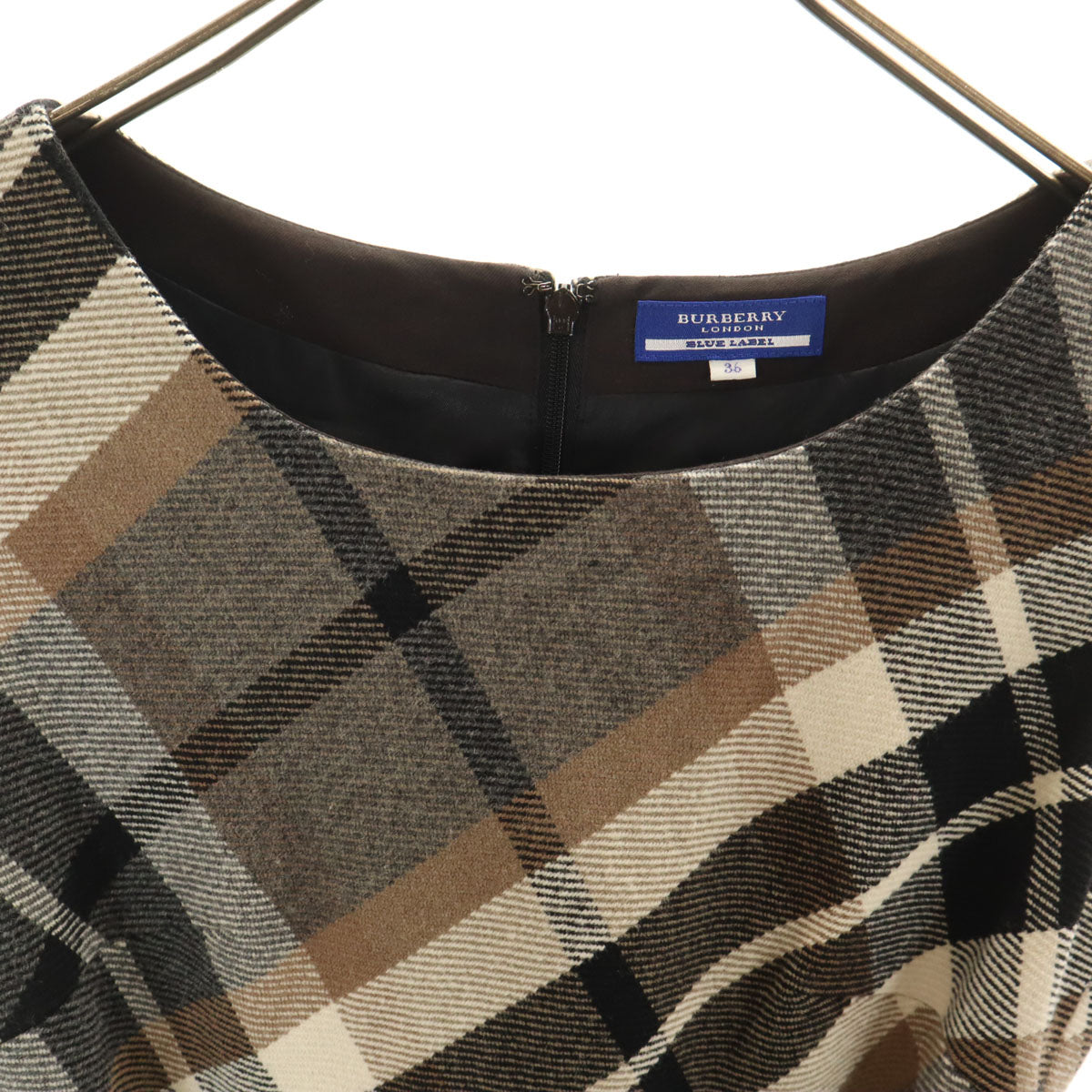 BURBERRY LONDON BLUE LABEL バーバリー ロンドン ブルーレーベル チェック柄 ノースリーブ ミニワンピース 36 グレー 三陽商会 レディース