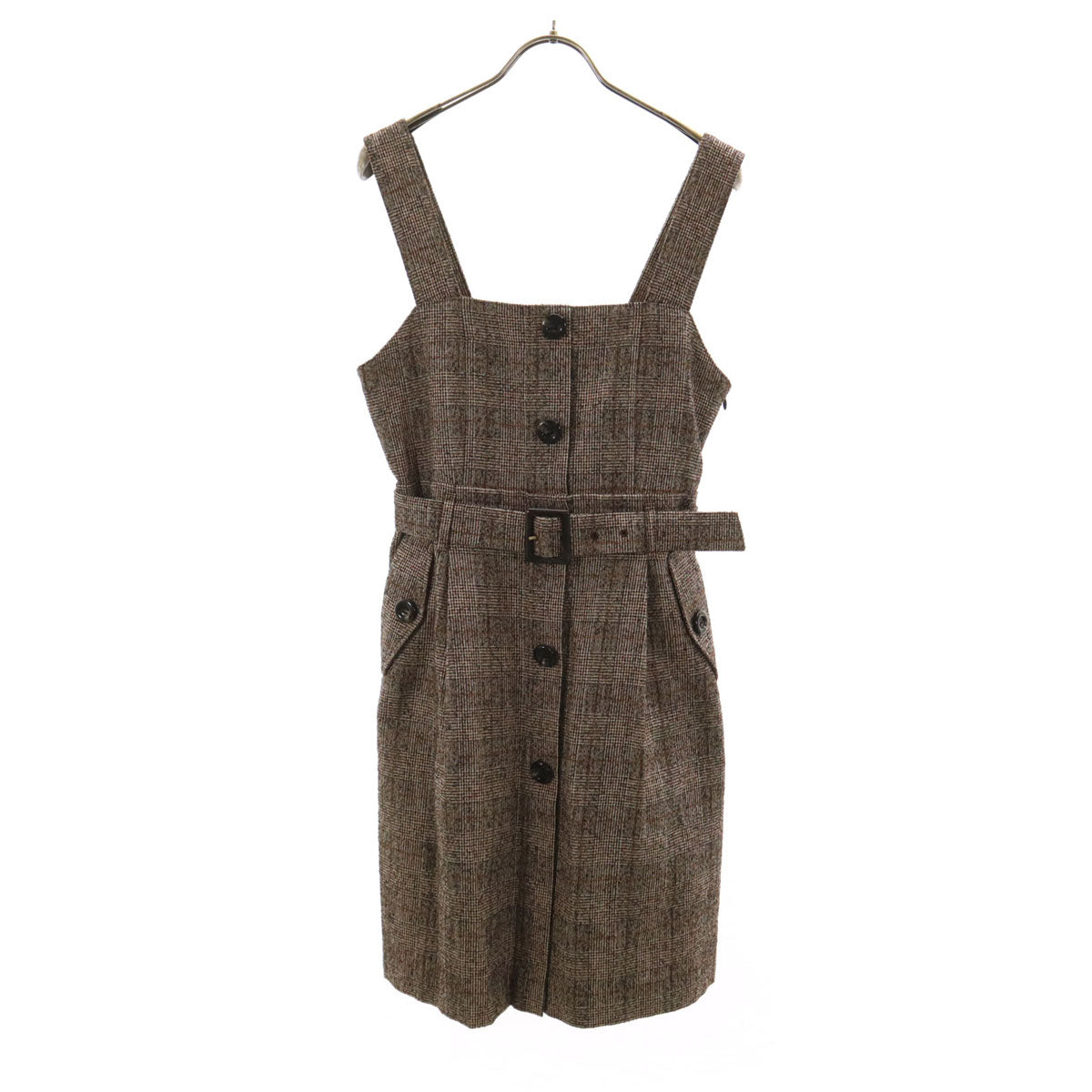 美品 BLUE LABEL CRESTBRIDGE ブルーレーベルクレストブリッジ グレンチェック キャミワンピース 36 ブラウン レディース
