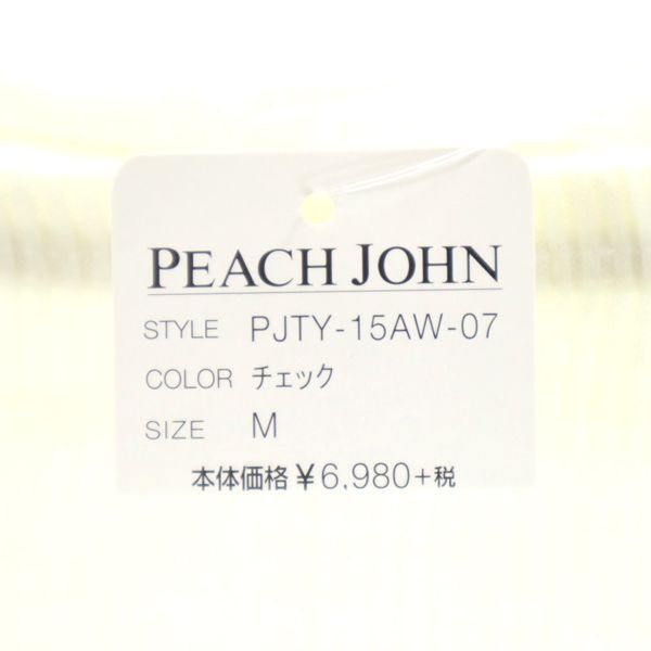 未使用 ピーチジョン 長袖 リブニット切替 ワンピース M ホワイト系 PEACH JOHN チェックスカート レディース