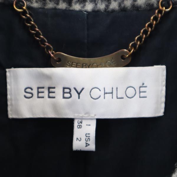 SEE BY CHLOE シーバイクロエ アルパカ モヘア ブレンド ウール 千鳥格子柄 コート I 38 黒×白 レディース