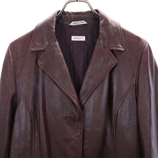 MAX&CO マックスアンドコー イタリア製 チェスターコート J 44 赤茶系 牛革 レザー裏キルティング レディース