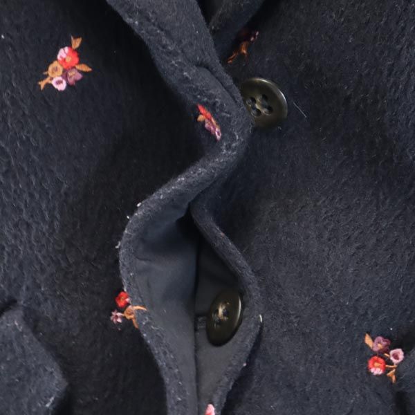 コーチ モヘヤブレンド 花柄 刺繍 チェスターコート S 黒 COACH レディース