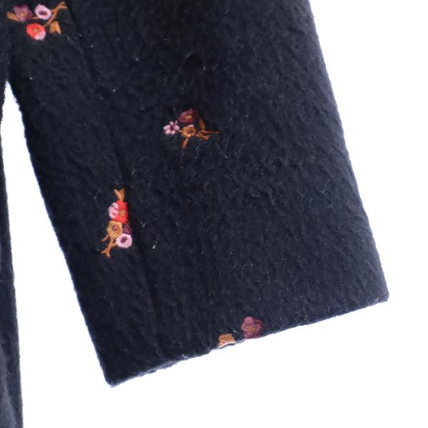 コーチ モヘヤブレンド 花柄 刺繍 チェスターコート S 黒 COACH レディース