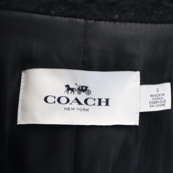 コーチ モヘヤブレンド 花柄 刺繍 チェスターコート S 黒 COACH レディース