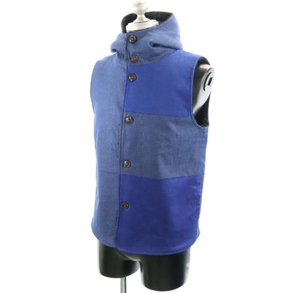 新品 HB エイチビー オルタネイト フーディボア ベスト M 青 紺 デニムクレイジー切替 メンズ