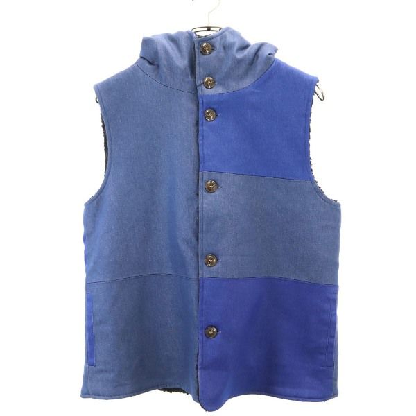 新品 HB エイチビー オルタネイト フーディボア ベスト M 青 紺 デニムクレイジー切替 メンズ