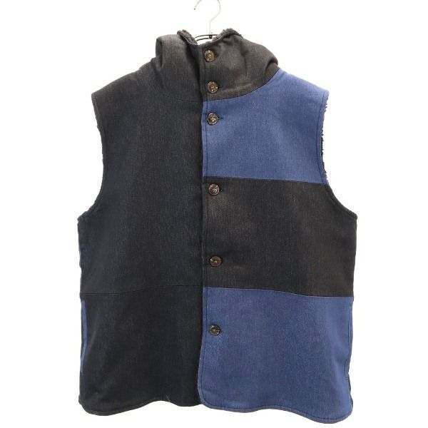 新品 HB エイチビー オルタネイト フーディボア ベスト XL 青 黒 デニムクレイジー切替 メンズ