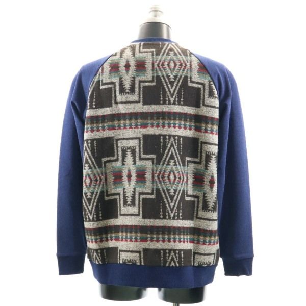 新品 HB エイチビー 長袖 ボヘミアン スウェット切替 トレーナー L 青 茶 ネイティブ インディゴ裏毛 メンズ
