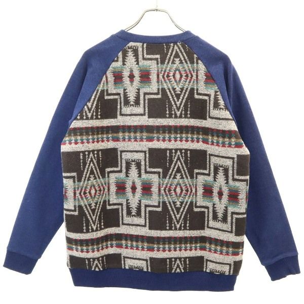 新品 HB エイチビー 長袖 ボヘミアン スウェット切替 トレーナー L 青 茶 ネイティブ インディゴ裏毛 メンズ