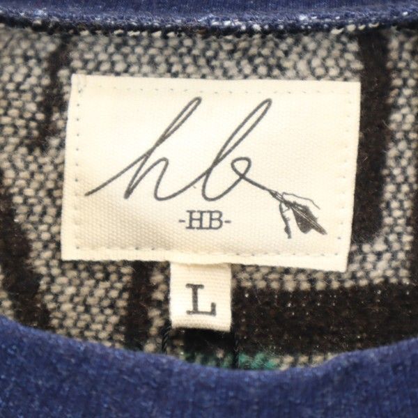 新品 HB エイチビー 長袖 ボヘミアン スウェット切替 トレーナー L 青 茶 ネイティブ インディゴ裏毛 メンズ