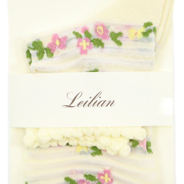 未使用 Leilian レリアン 花柄 シアー ソックス 23－24cm アイボリー 靴下 レディース