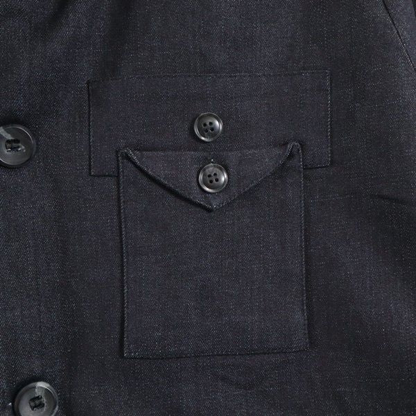 新品 HB エイチビー ビッグフード シルキー デニム モッズコート M インディゴブルー×ブラック ロングコート デニムジャケット メンズ