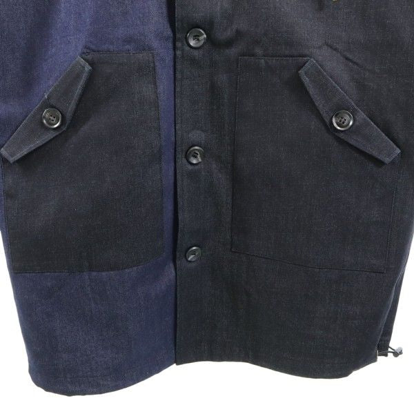 新品 HB エイチビー ビッグフード シルキー デニム モッズコート M インディゴブルー×ブラック ロングコート デニムジャケット メンズ