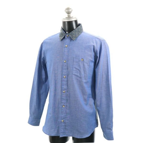 新品 泥棒日記 長袖 刺し子 絣風 シャンブレーシャツ 大 ブルー dorobou nikki メンズ