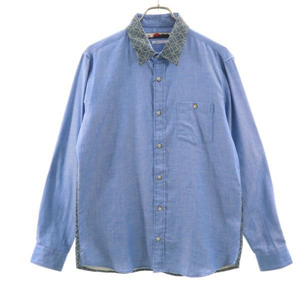 新品 泥棒日記 長袖 刺し子 絣風 シャンブレーシャツ 大 ブルー dorobou nikki メンズ