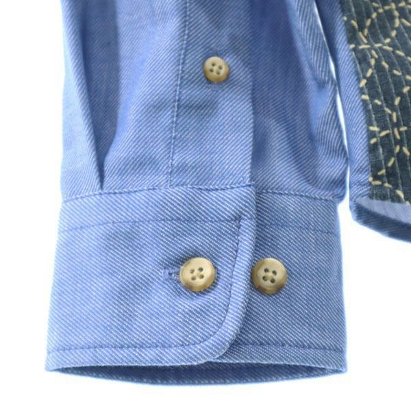 新品 泥棒日記 長袖 刺し子 絣風 シャンブレーシャツ 大 ブルー dorobou nikki メンズ