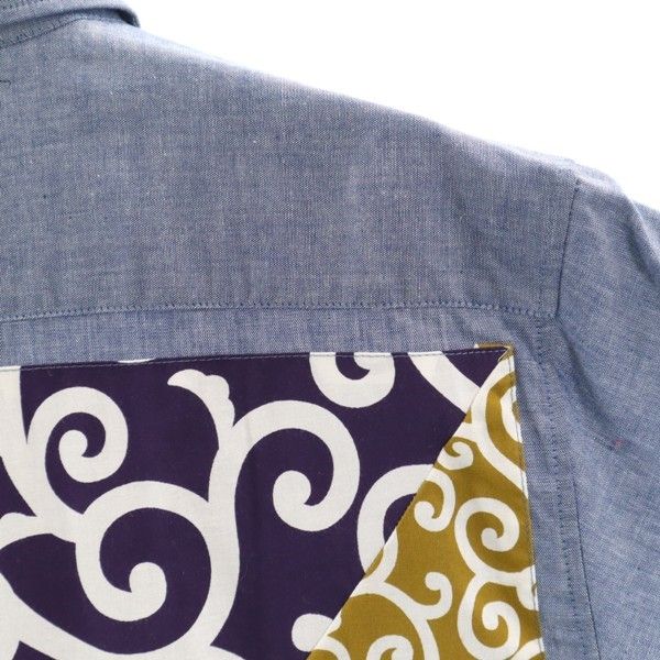 新品 dorobou nikki 泥棒日記 風呂敷柄 唐草模様 絣 長袖 バック 切替 シャツ 大 ネイビー メンズ