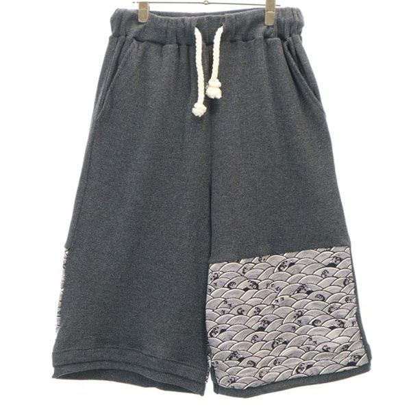 新品 dorobou nikki 泥棒日記 畝々素材の袴 パンツ M 黒×グレー クロップド メンズ