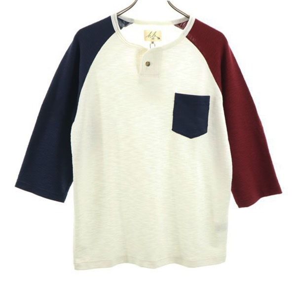 新品 HB エイチビー 7分袖 スラブリップルバイカラー 1B ヘンリー Tシャツ M 白系 メンズ