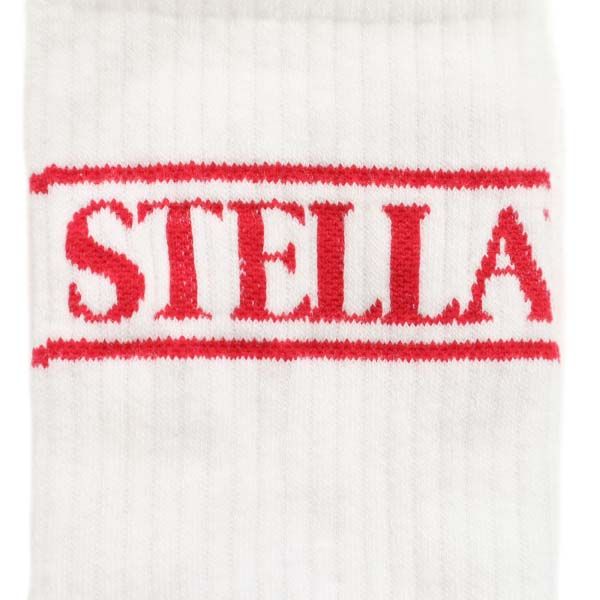 未使用 ステラ ロゴ ソックス free 白×赤 STELLA 靴下 レディース