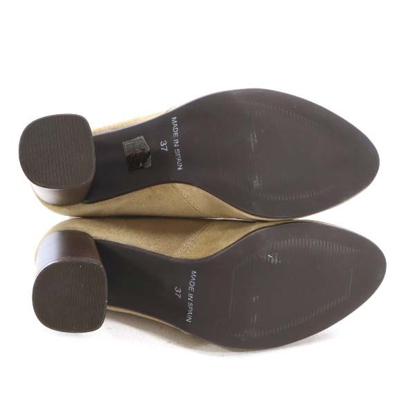 未使用 レメ 太ヒール ショート ブーツ 37 グレージュ スエード ナノユニバース レディース