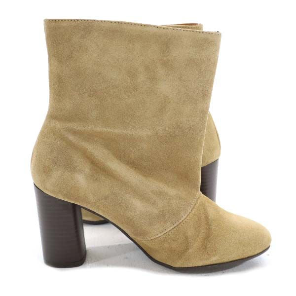 未使用 レメ 太ヒール ショート ブーツ 37 グレージュ スエード ナノユニバース レディース