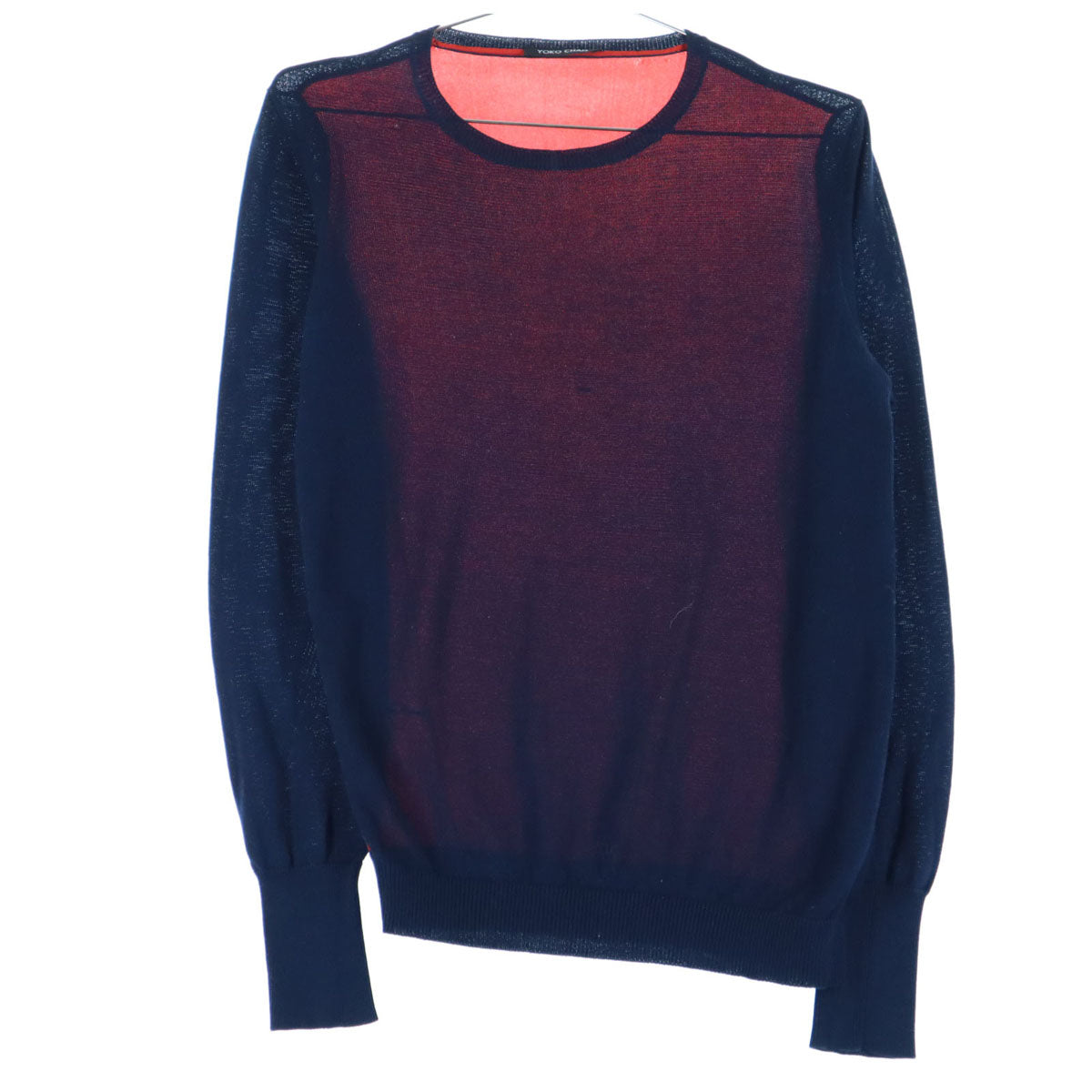 美品 YOKO CHAN ヨーコチャン バイカラー シルク切替 長袖 ニット 38 ネイビー×レッド レディース