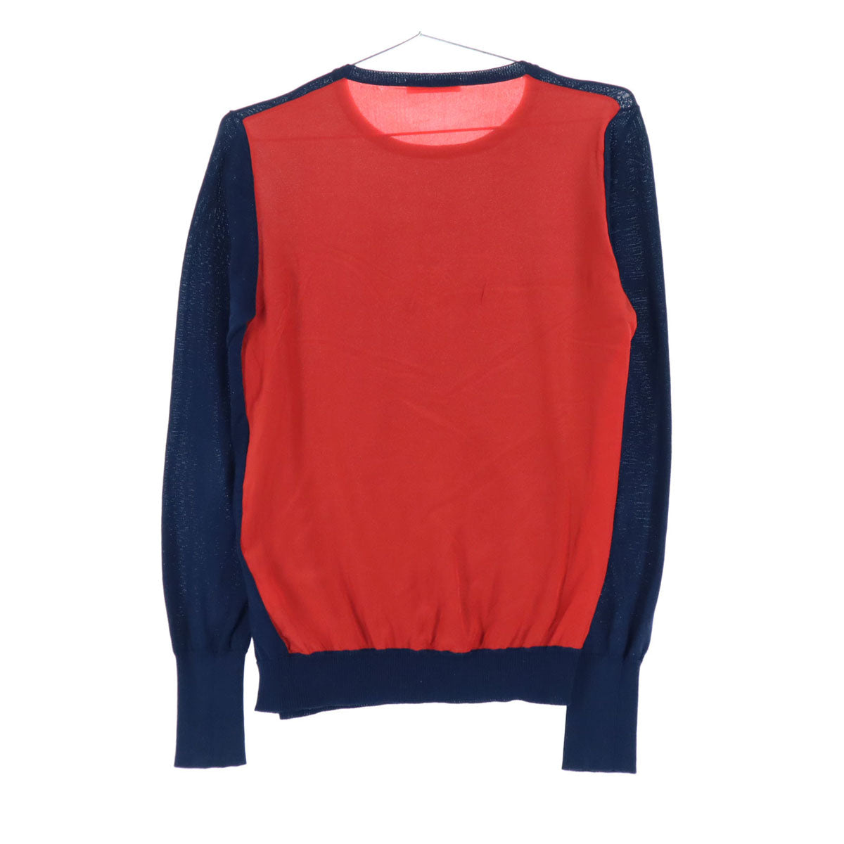 美品 YOKO CHAN ヨーコチャン バイカラー シルク切替 長袖 ニット 38 ネイビー×レッド レディース