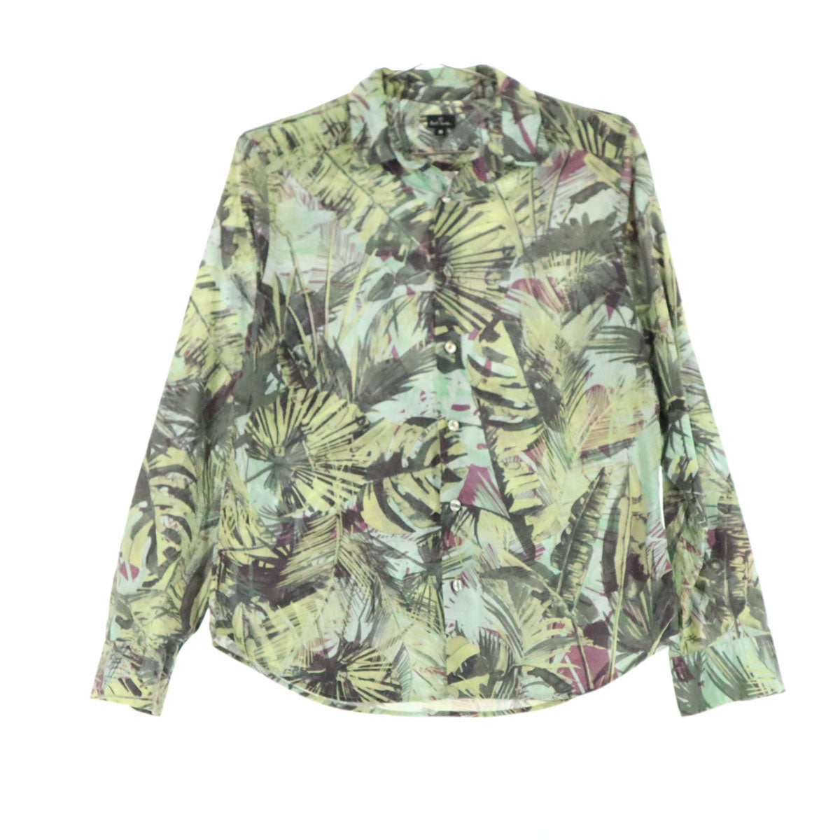 美品 Paul Smith ポールスミス 日本製 植物柄 長袖 シャツ M ライトブルー メンズ