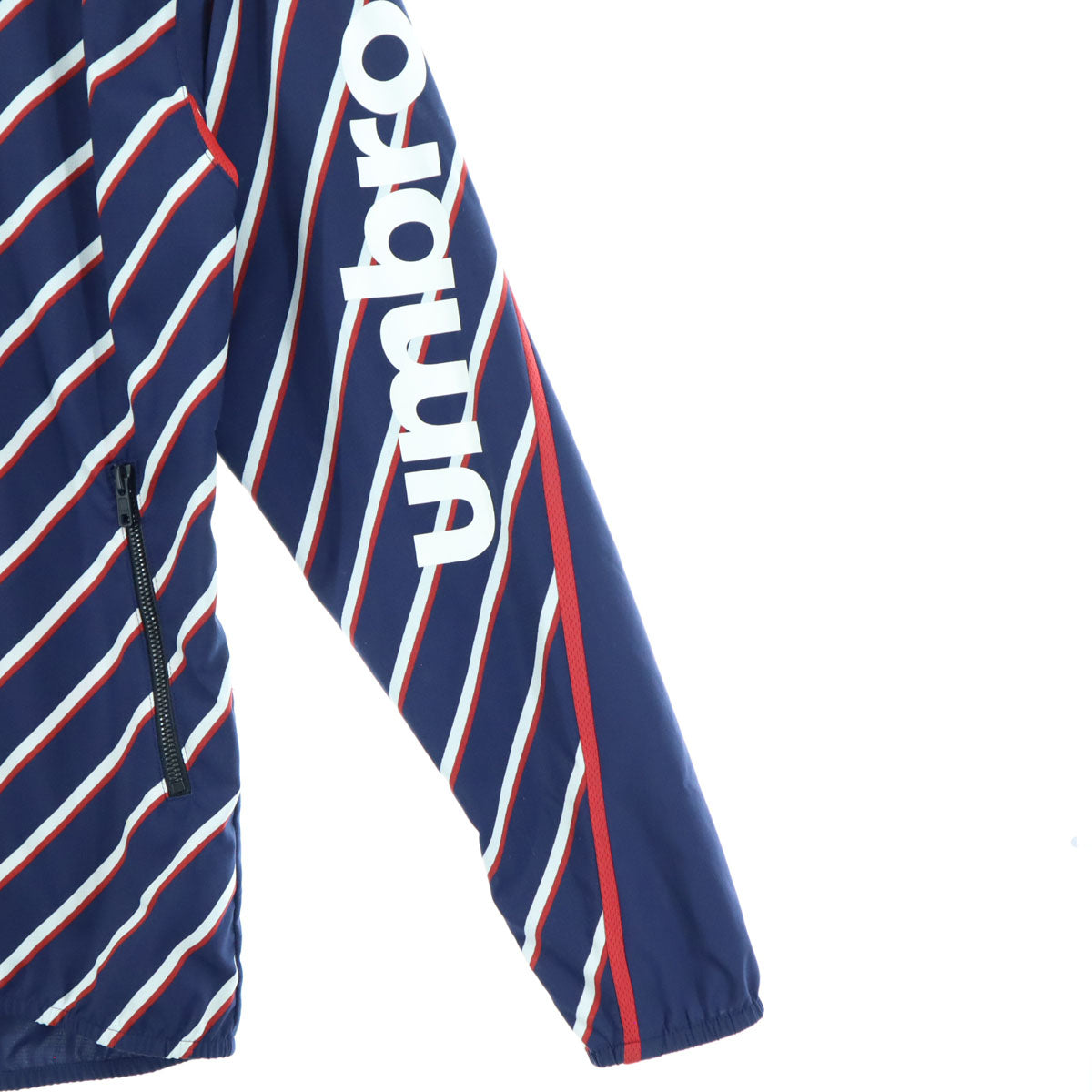 美品 umbro アンブロ UCS4441L ボーダー 長袖 フード付き ウインドブレーカー M ネイビー×レッド×ホワイト レディース