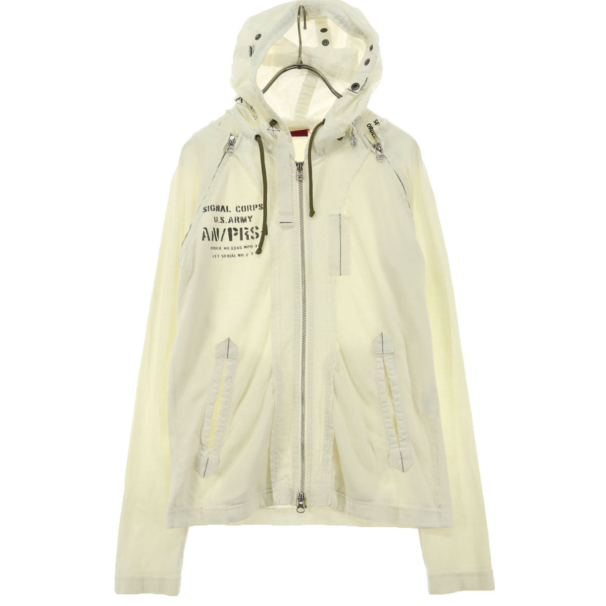 美品 AVIREX アヴィレックス プリント 長袖 パーカー ホワイト 袖取り外し可能 メンズ