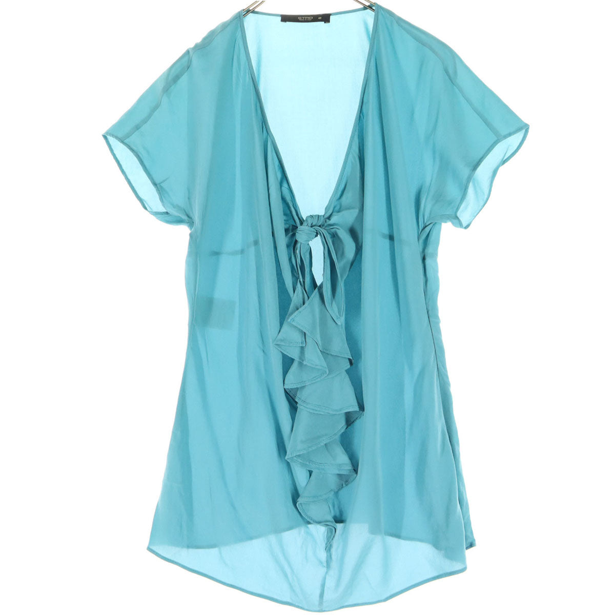 美品 ETRO エトロ イタリア製 フレンチスリーブ フリル ブラウス 40 ブルー レディース