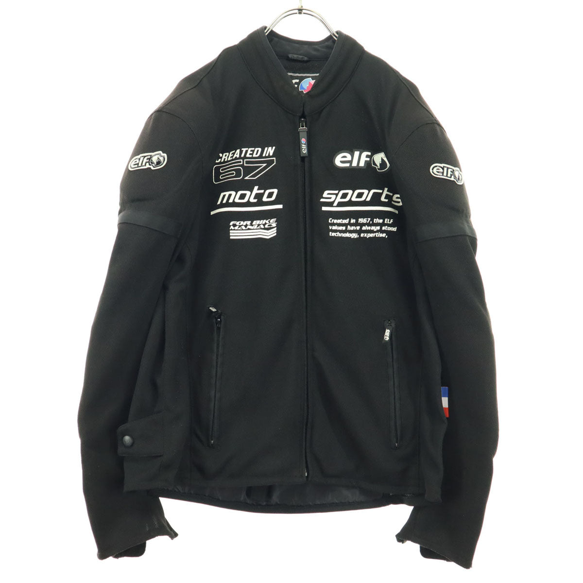 美品 elf エルフ プリント バイカーズ 長袖 メッシュ ジャケット ブラック メンズ