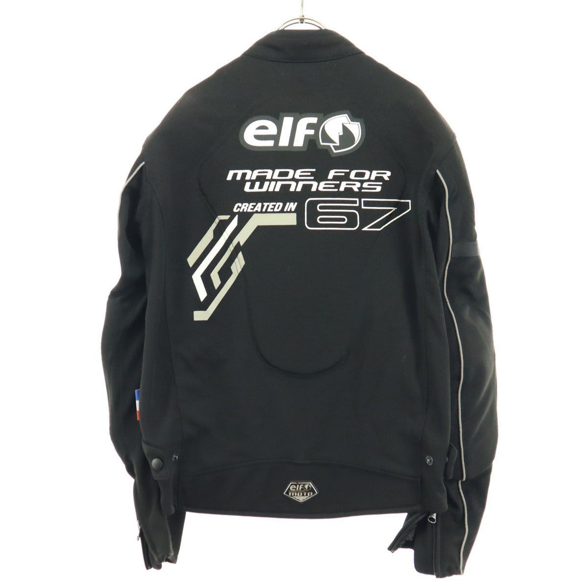 美品 elf エルフ プリント バイカーズ 長袖 メッシュ ジャケット ブラック メンズ