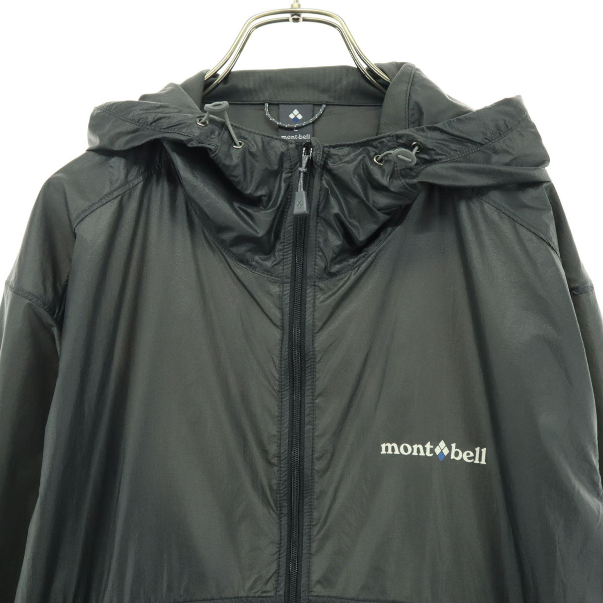 美品 mont-bell モンベル ワンポイントロゴ 長袖 ウインドブレーカー L ブラック アウトドア メンズ