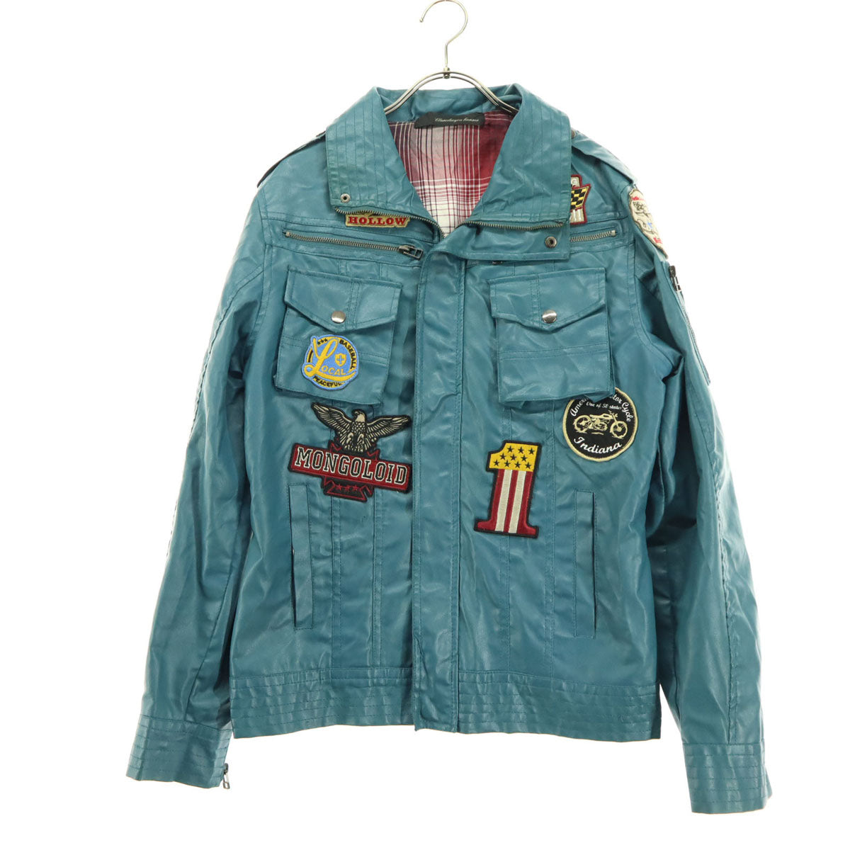 美品 clone devgru homme クローンデブグル オム 長袖 レザージャケット L ブルー ワッペン メンズ