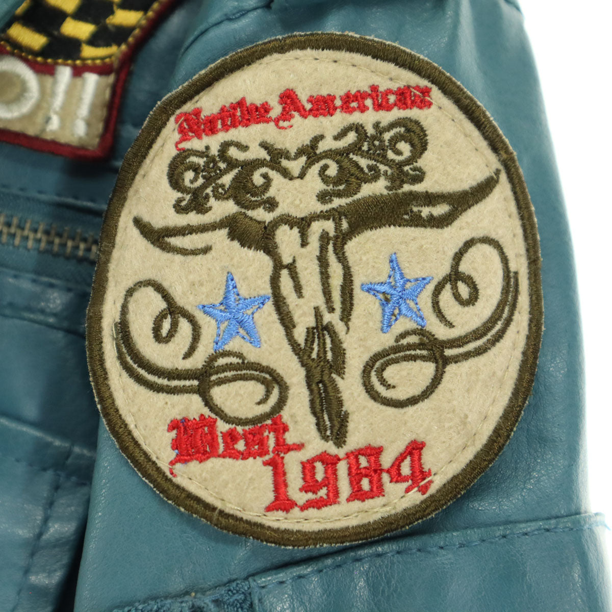 美品 clone devgru homme クローンデブグル オム 長袖 レザージャケット L ブルー ワッペン メンズ