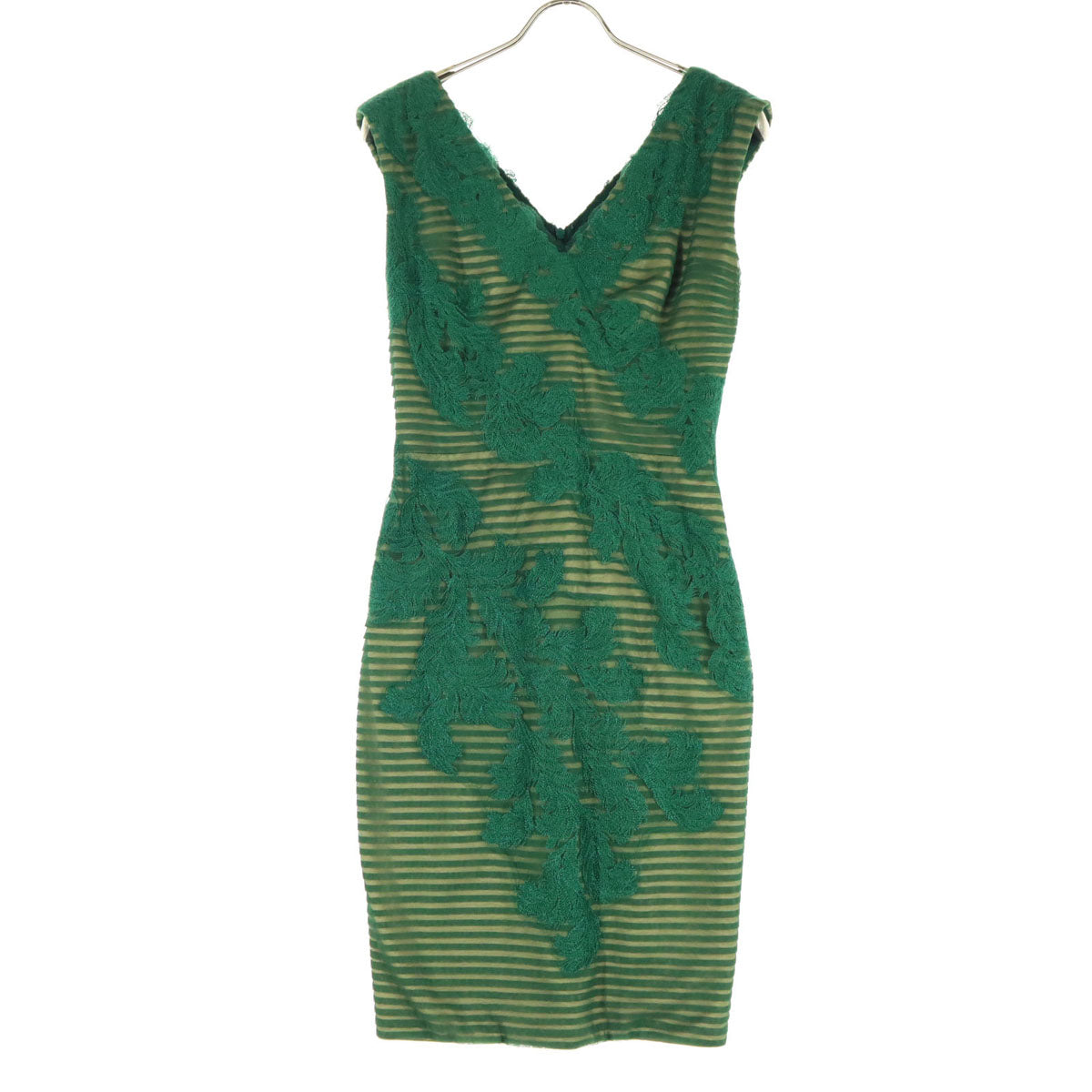 美品 TADASHI SHOJI タダシショージ 刺繍 ノースリーブ ネック ミニワンピース グリーン レディース