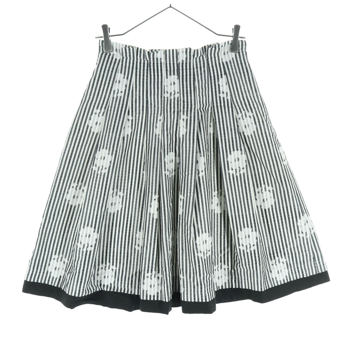 美品 M'S GRACY エムズグレイシー 日本製 ストライプ柄 ミディ丈 フレアスカート 36 グレー系 レディース