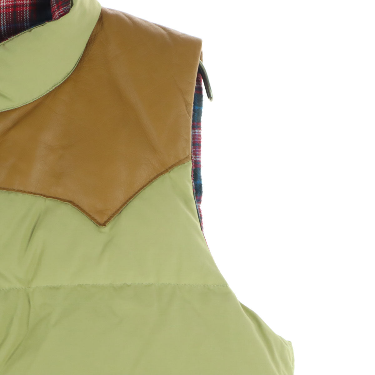 BEAMS ビームス リバーシブル チェック柄 ノースリーブ レザーヨーク ダウンベスト S ブラウン系 メンズ