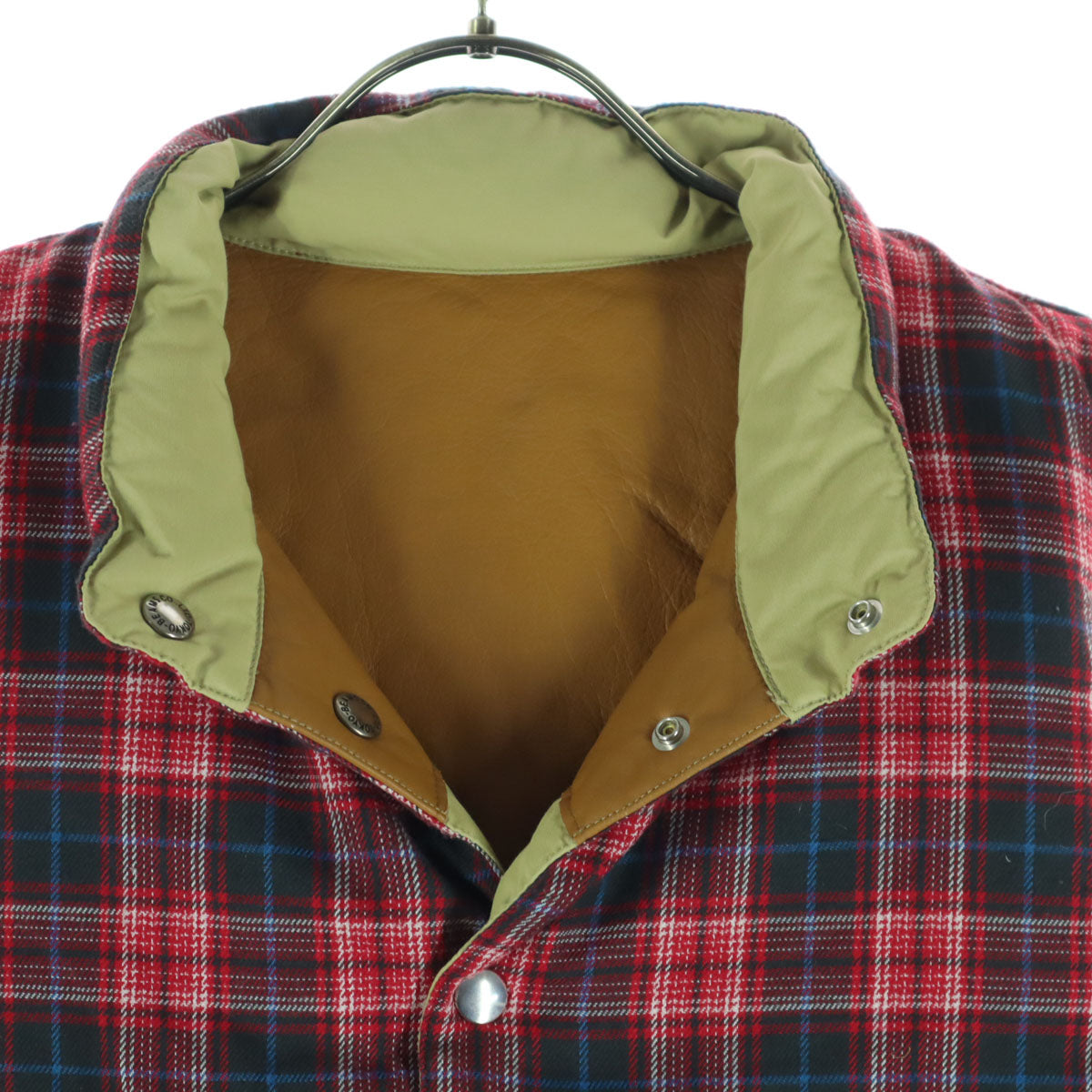 BEAMS ビームス リバーシブル チェック柄 ノースリーブ レザーヨーク ダウンベスト S ブラウン系 メンズ