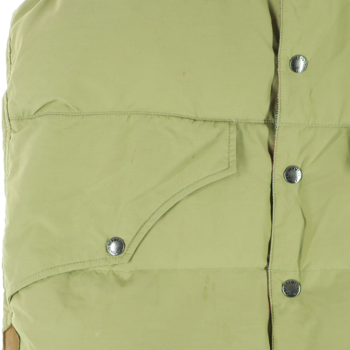 BEAMS ビームス リバーシブル チェック柄 ノースリーブ レザーヨーク ダウンベスト S ブラウン系 メンズ