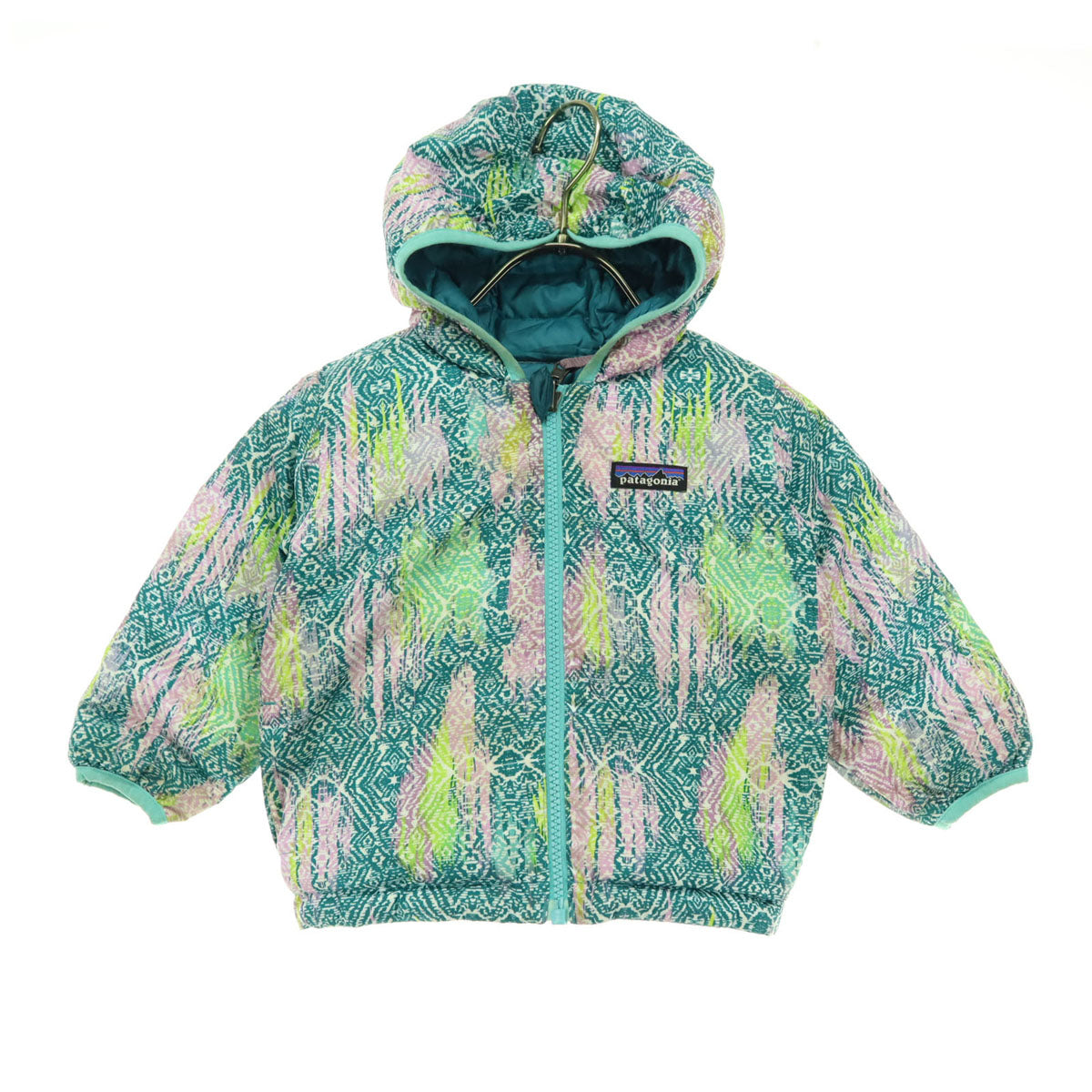 patagonia パタゴニア リバーシブル 総柄 ワンポイントロゴ 長袖 ダウンジャケット グリーン系 品番61371 キッズ
