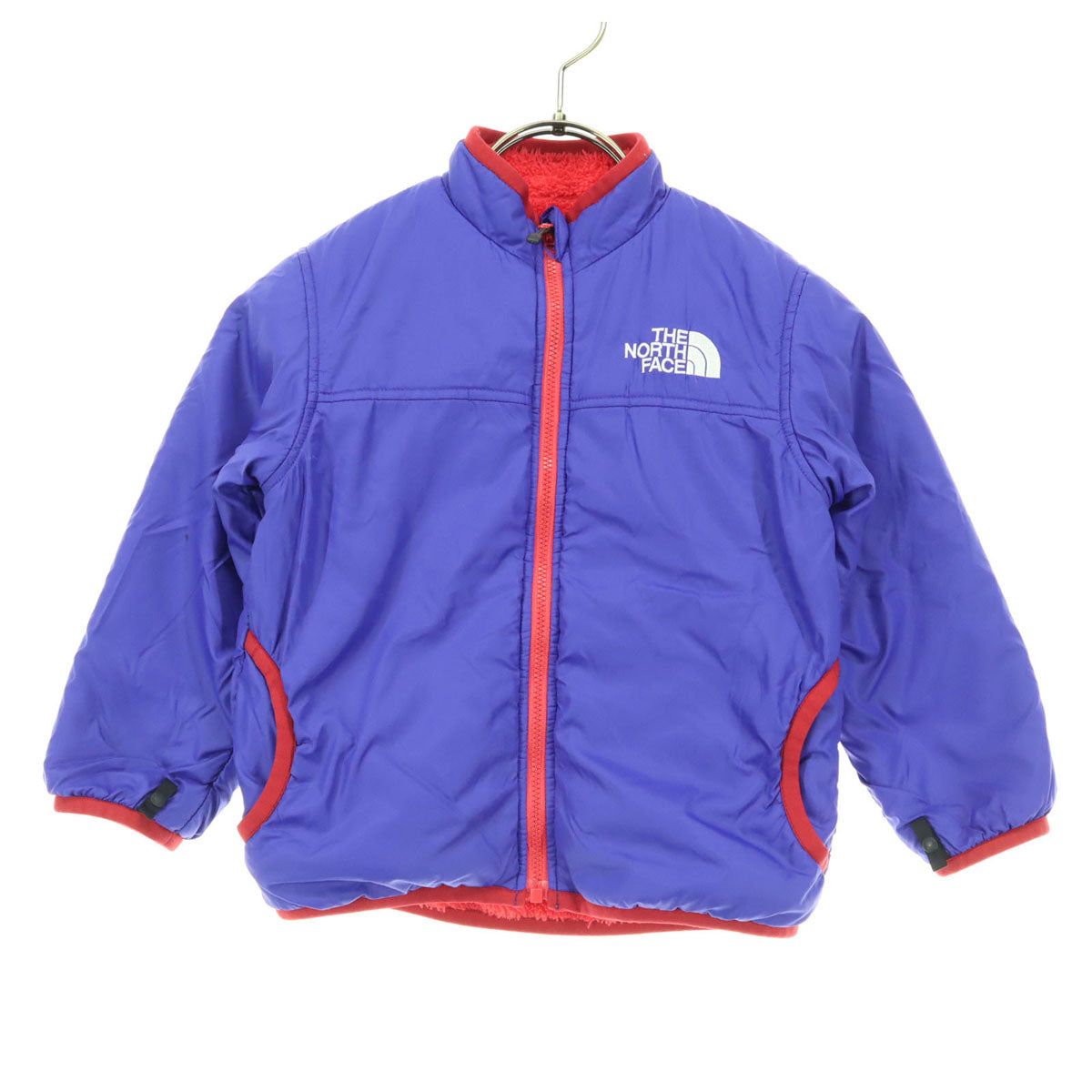 THE NORTH FACE ザノースフェイス リバーシブル ワンポイントロゴ 長袖 ナイロン フリース 中綿ジャケット 100 ブルー 品番NYJ82244 キッズ