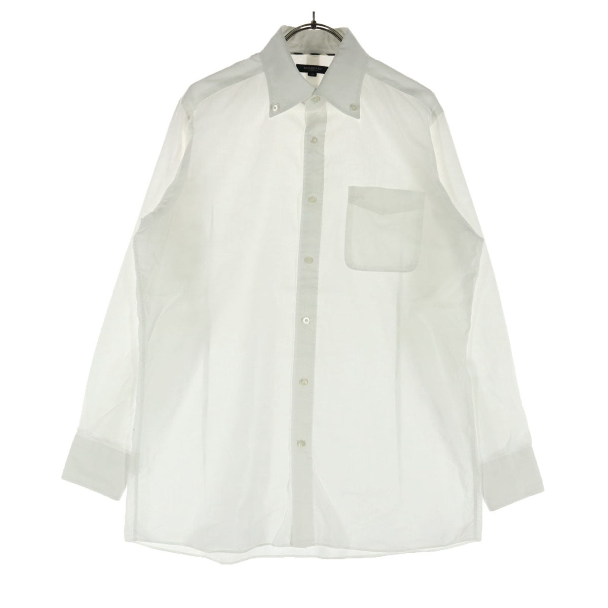 美品 BURBERRY バーバリー 刺繍 長袖 ボタンダウンシャツ M ホワイト 胸ポケット メンズ