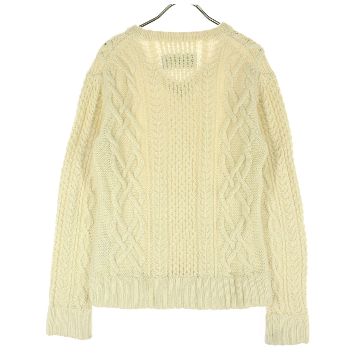 AKM エイケイエム カシミヤ フィッシャーマン 長袖 Vネック ニット M アイボリー メンズ