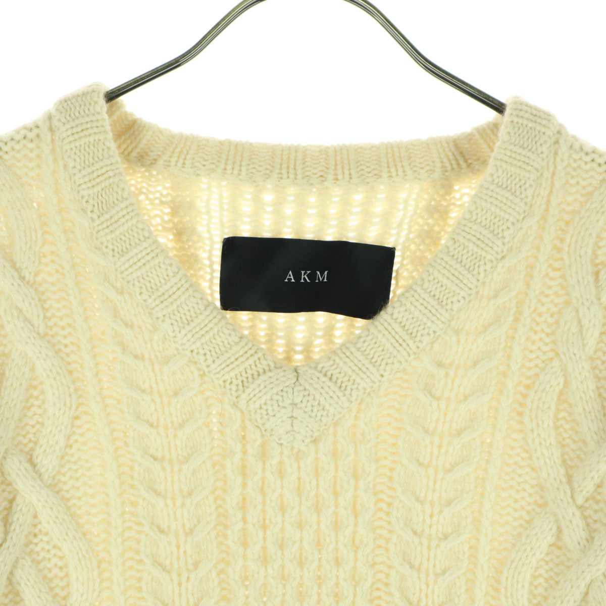AKM エイケイエム カシミヤ フィッシャーマン 長袖 Vネック ニット M アイボリー メンズ