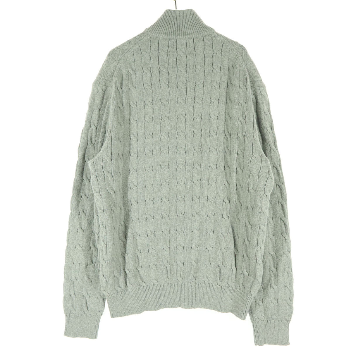 美品 POLO RALPH LAUREN ポロラルフローレン ワンポイント刺繍 長袖 ハーフジップ ケーブル編み コットン ニット XL グレー メンズ